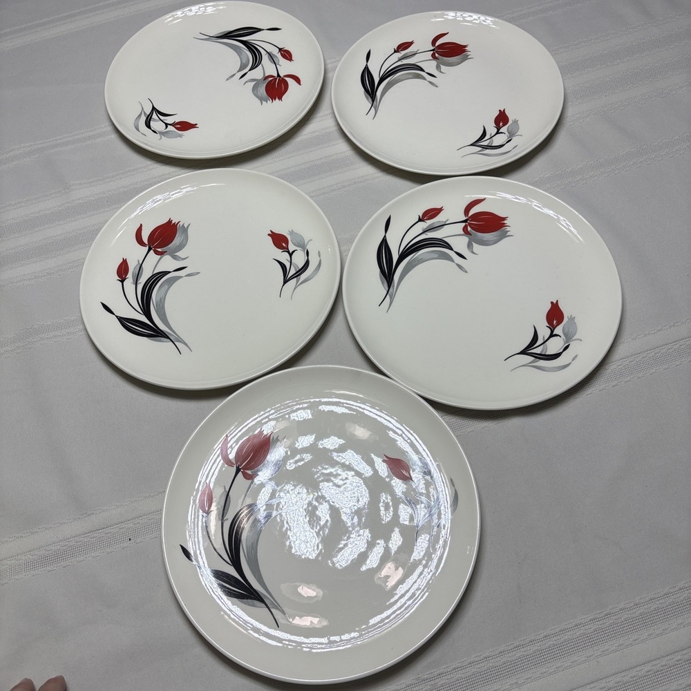 Harmony House China Starfire Pattern Dinner Plate Flowers Vtg Set Of 5